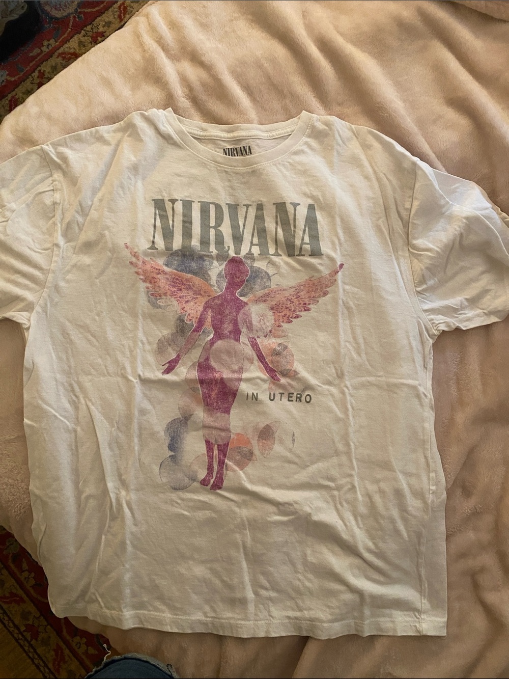 NIRVANA White Tee with Pink & Purple In Utero Angel Graphic